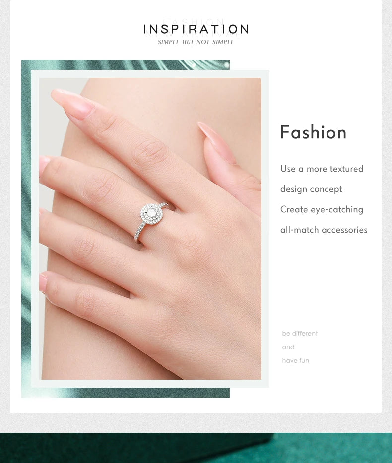 Sparkling Round Clear CZ Charm Rings Fashion 925 Sterling Silver Classic Design Wedding Ring For Women Party Jewelry