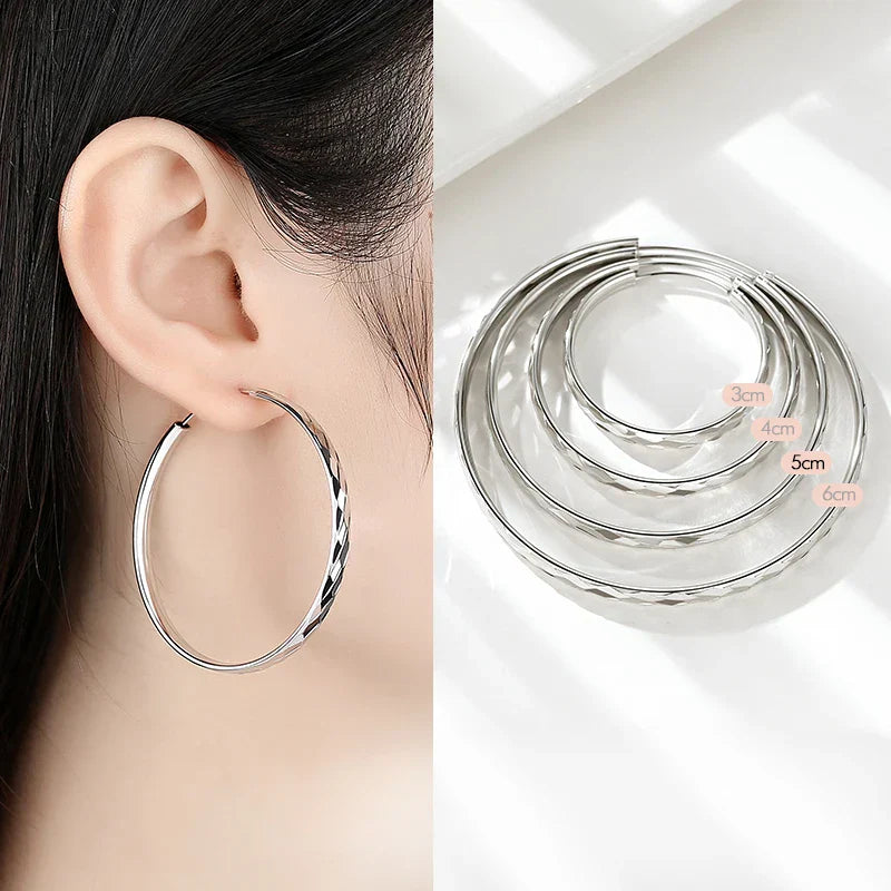 Women's Big Hoop Earrings, New Collection 100% 925 Sterling Silver Jewelry Fashion Women18K Golden серьги кольца