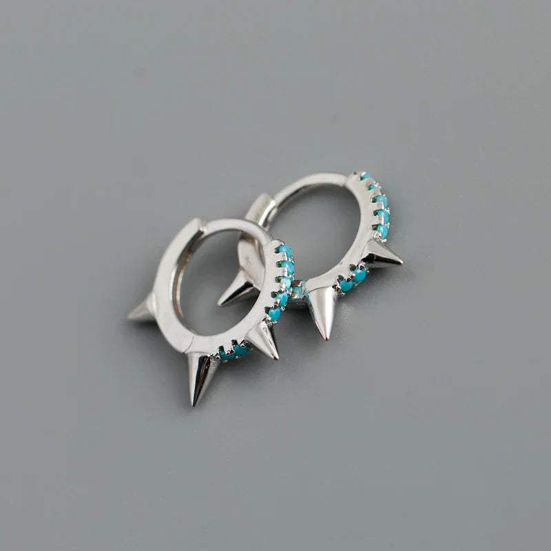 New Arrival Fashion Korean Blue Zircon Spike Geometric Stud Earrings for Women Real 925 Sterling Silver Gothic Jewelry