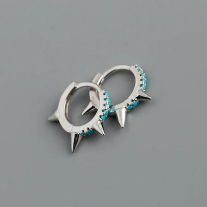New Arrival Fashion Korean Blue Zircon Spike Geometric Stud Earrings for Women Real 925 Sterling Silver Gothic Jewelry