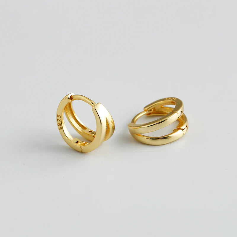925 Sterling Silver Simple Glossy Double Ear Buckle for Women Unique Charm Party Hoop Earrings Fine Jewelry Accessories