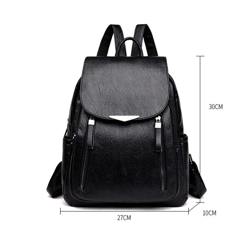 Luxury Backpack For Women Soft PU Leather Backpack Travel Large Capacity School Bag Double Zipper Business Knapsack