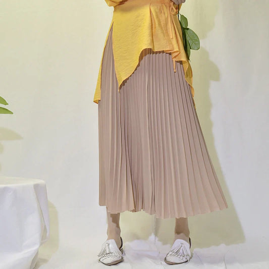 Vintage Pleated Midi Long Skirt For Women Korean Fashion Casual High Waist Chiffon Skirts Jupe Faldas 18 Color Spring Autumn