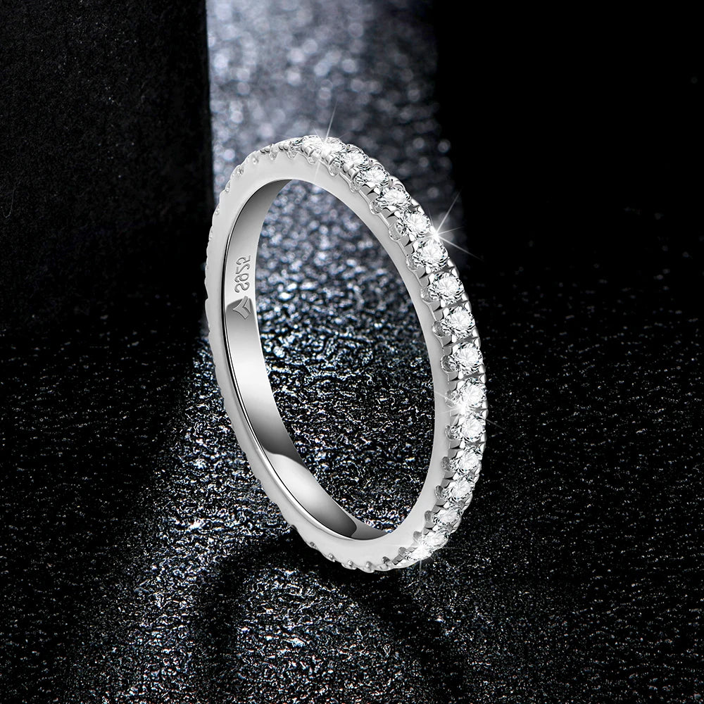 Solid 925 Sterling Silver Rings for Women Moissanite Full Eternity Wedding Band Engagement Wedding Ring Fine Jewelry