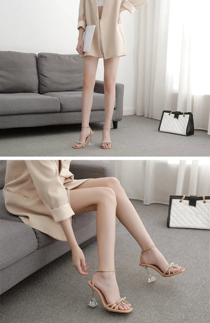 New Design Sexy White String Bead High Heels Women Sandals Summer Gladiator Party Dress Buckles Pumps Shoes Size 35-42