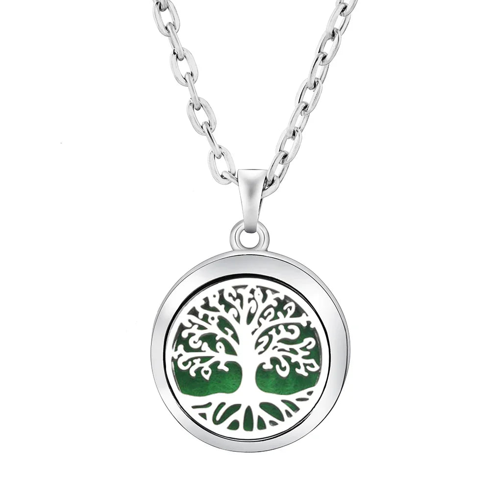 New Stainless Steel Fashion Tree Of Life  Aromatherapy Necklace Essential Oil Diffuser Perfume Locket Pendant Women Jewelry Gift