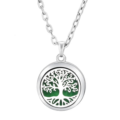 New Stainless Steel Fashion Tree Of Life  Aromatherapy Necklace Essential Oil Diffuser Perfume Locket Pendant Women Jewelry Gift