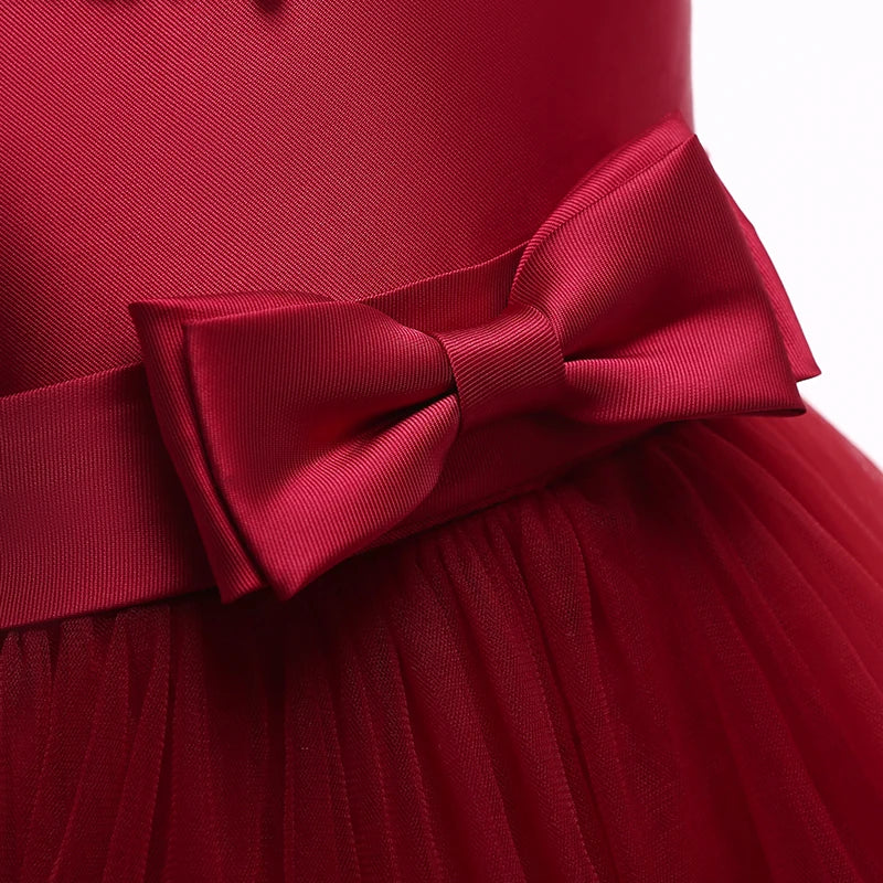 2023 Summer Dress For Girls Elegant Princess Birthday Dress With Bow Kids Girl Wedding Party Dresses Children Evening Clothes
