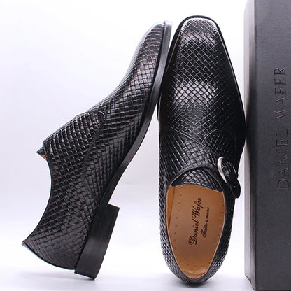 Size 6 To 13 Classic Monk Strap Buckle Dress Shoes Genuine Leather Luxury Plaid Print Office Wedding Party Formal Shoes for Men