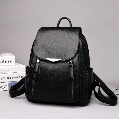 Luxury Backpack For Women Soft PU Leather Backpack Travel Large Capacity School Bag Double Zipper Business Knapsack