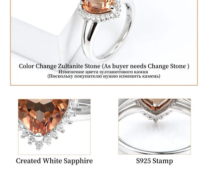 Diaspore изменение цвета Silver Rings for Women Wedding Silver Jewelrys 3 Carats Created Diaspore Color Change Fine Jewelry