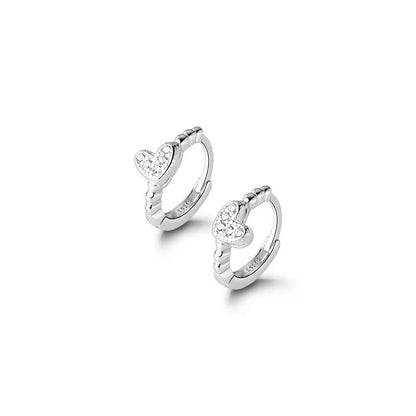 925 Sterling Silver INS Minimalism Sweet Love Heart CZ Zircon Hoop Earrings For Women Girl Small Ear Buckle Jewelry Gift