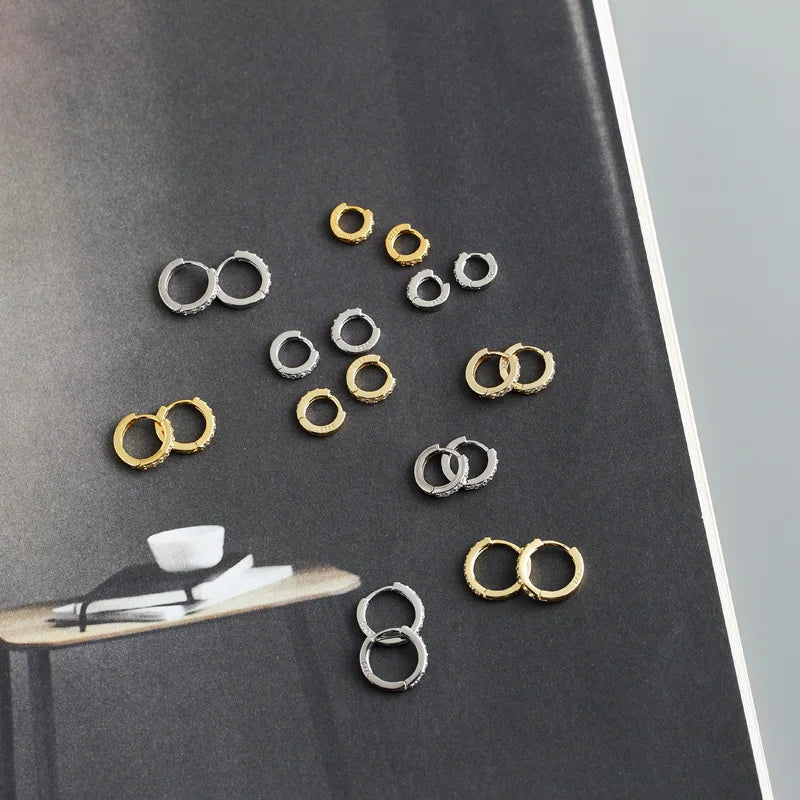 Real 925 Sterling Silver Gothic Simple White Zircon Hoop Earrings for Women Men Charms Unique Party Couple Jewelry 2021