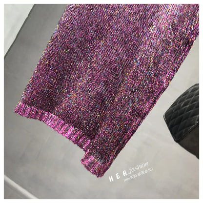 Summer New Sexy Inclined Shoulder Joker Sweater Vest Show Thin Shiny Bright Silk Easy Ins Condole Top Female