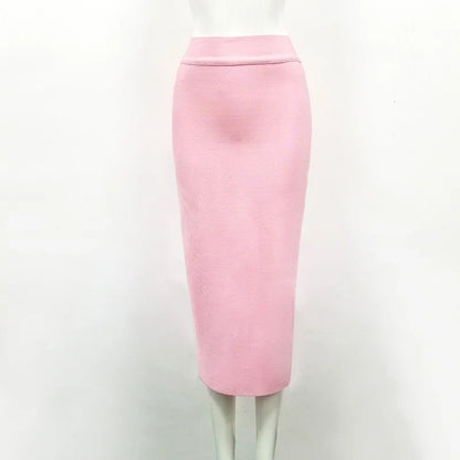 Women Candy Color Sexy Neon Green Brown Orange Yellow Knee Length Bandage Pencil Skirt 2020 Designer Skirt Faldas 78cm