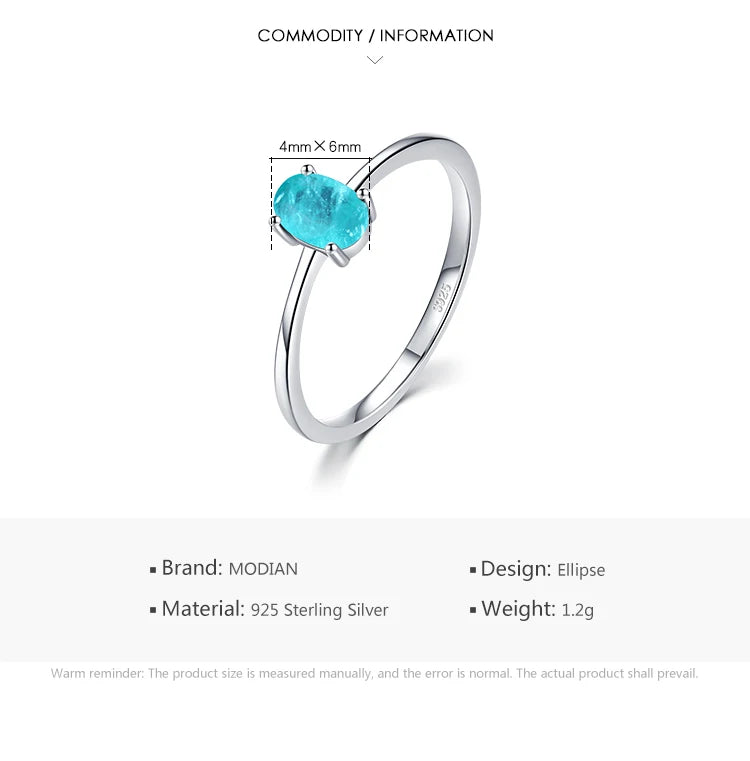 925 Sterling Silver Fashion Oval Finger Rings for Women Elegant Paraiba Tourmaline Engagement Wedding Statement Jewelry