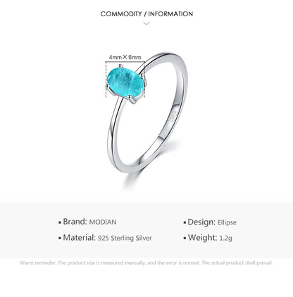 925 Sterling Silver Fashion Oval Finger Rings for Women Elegant Paraiba Tourmaline Engagement Wedding Statement Jewelry