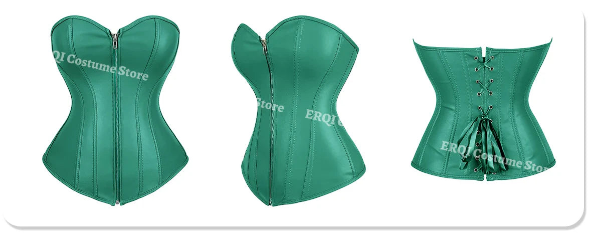 Faux Leather Corset Sexy Clubwear Bustier Hot Lingerie  Zipper Costume Lace up  Waist Cincher Top Plus Size
