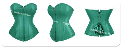 Faux Leather Corset Sexy Clubwear Bustier Hot Lingerie  Zipper Costume Lace up  Waist Cincher Top Plus Size