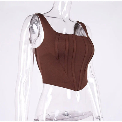 NewAsia Boning Corset Top Zipper 2Layer Elastic Solid Color Square Neck Slim Fit Bustier Women Summer Crop Tank Top Fashion Vest