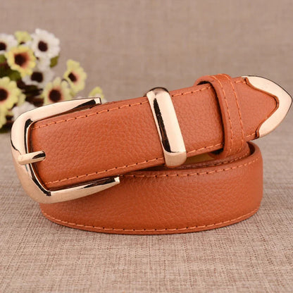 Fashion Women Leather Belts High Quality Gold Buckle Best Matching Dress Jeans Belts for Lady LB2146