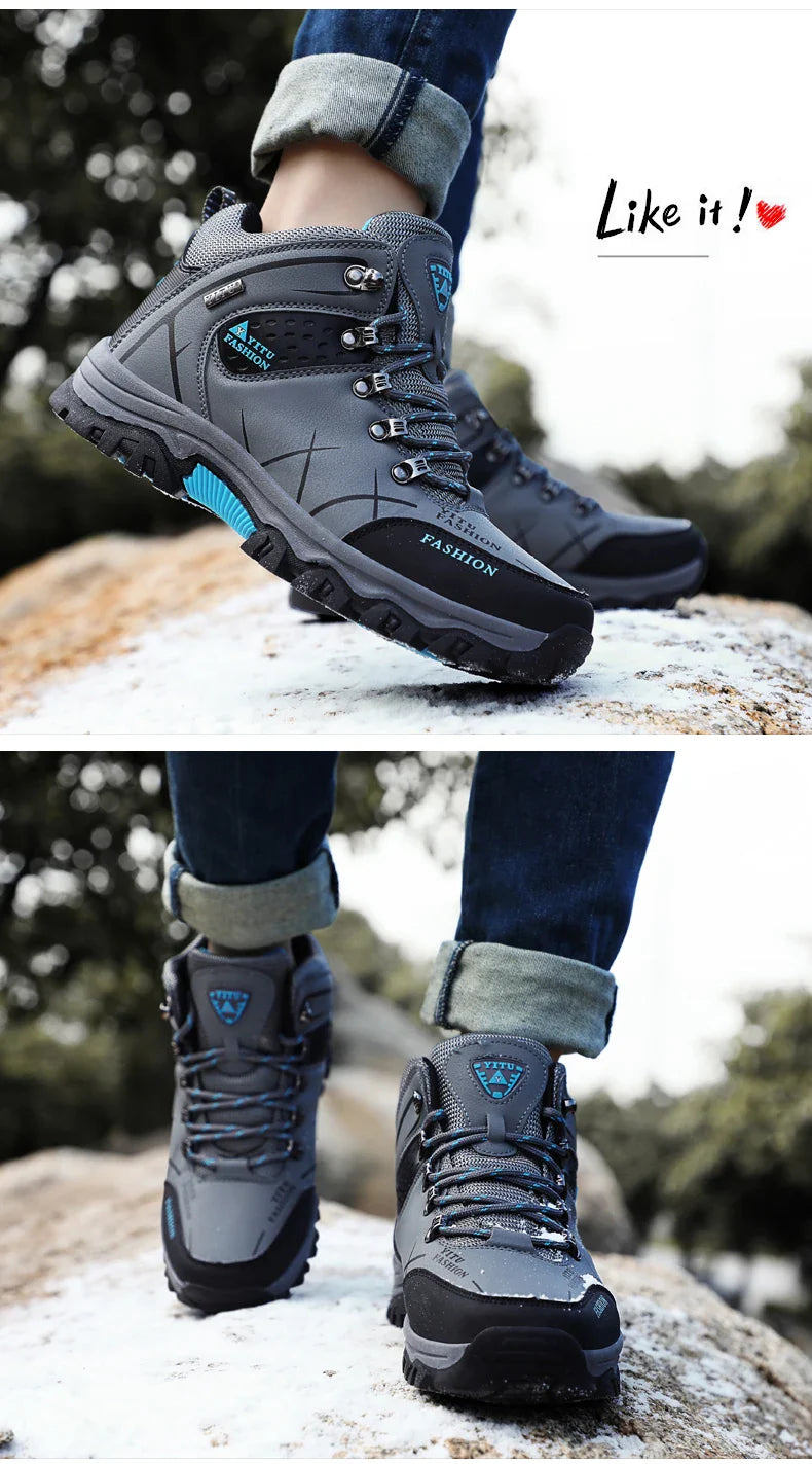 Men Winter Snow Boots Waterproof Leather Sneakers Super  Warm Men's Boots Outdoor Male Hiking Boots Work Shoes Size 39-47