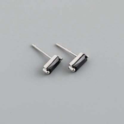 925 Sterling Silver Colorful Square Shiny Zircon Beads Piercing Stud Earrings for Women Fashion Gothic Exquisite Jewelry