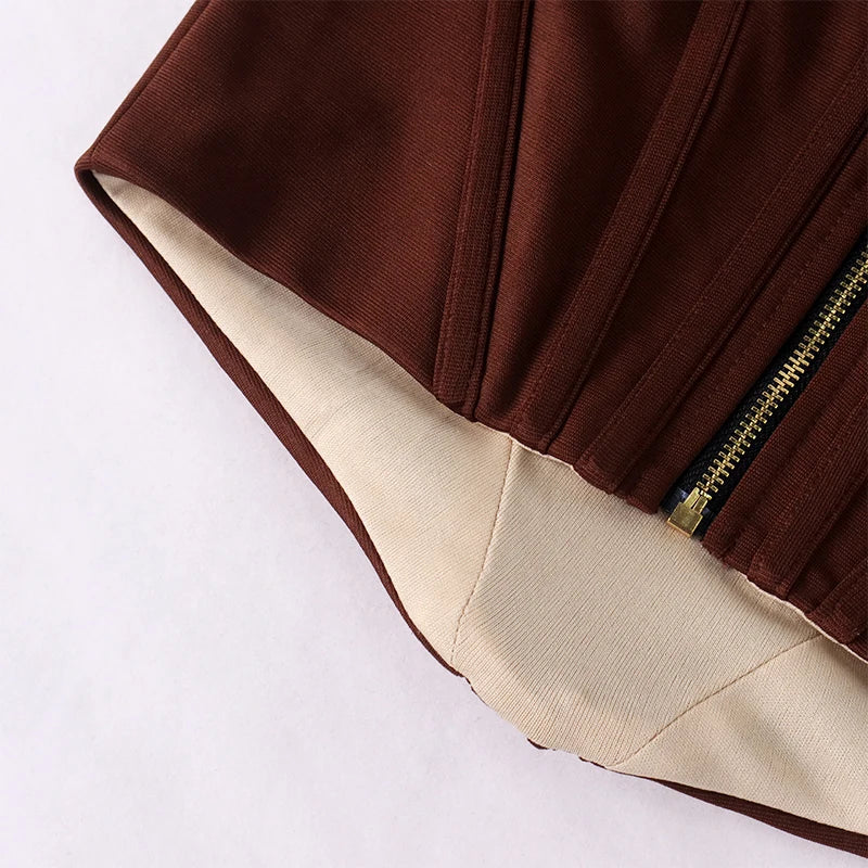 NewAsia Boning Corset Top Zipper 2Layer Elastic Solid Color Square Neck Slim Fit Bustier Women Summer Crop Tank Top Fashion Vest