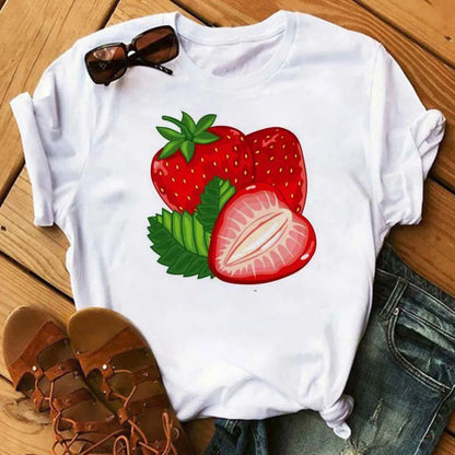 Funny Fruits T Shirt Women Fashion Kawaii Banana Print White T-shirt Harajuku TShirt Short Sleeves Tops Tee Shirt Femme T Shirts