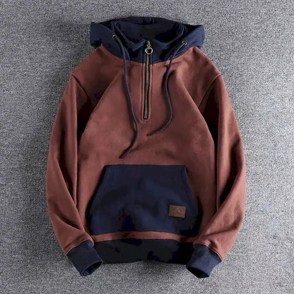 Casual Handsome Hoodies Men 2025 Autumn Winter Retro Trend Color Contrast Hooded Jacket Youth Stand-up Collar Mens Coat