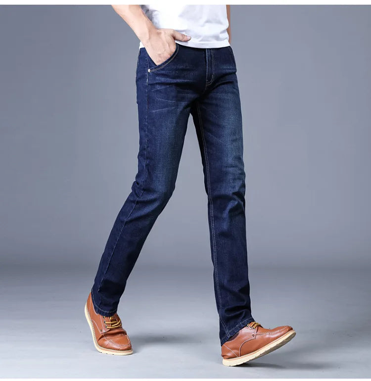 2024 New Men Stretch Jeans Male Classic Elasticity Business Jeans Men Fashion Comfortable Solid Slim Straight Long Denim Pants