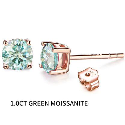 D Color Moissanite 1CT Gemstone 750 Rose Gold 18K Plated Stud Earrings for Women Solid 18K Gold Solitaire Fine Jewelry