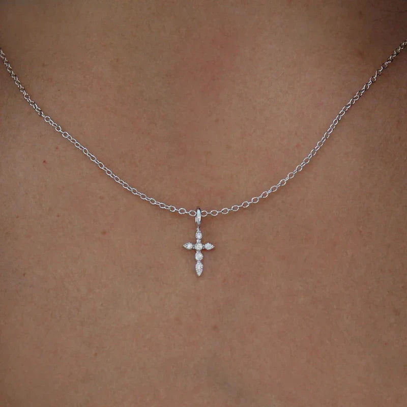 925 Sterling Silver Necklaces Charms for Women Crystal Cross Clavicle Collar Chain Simple Choker Necklace Accessories Gift