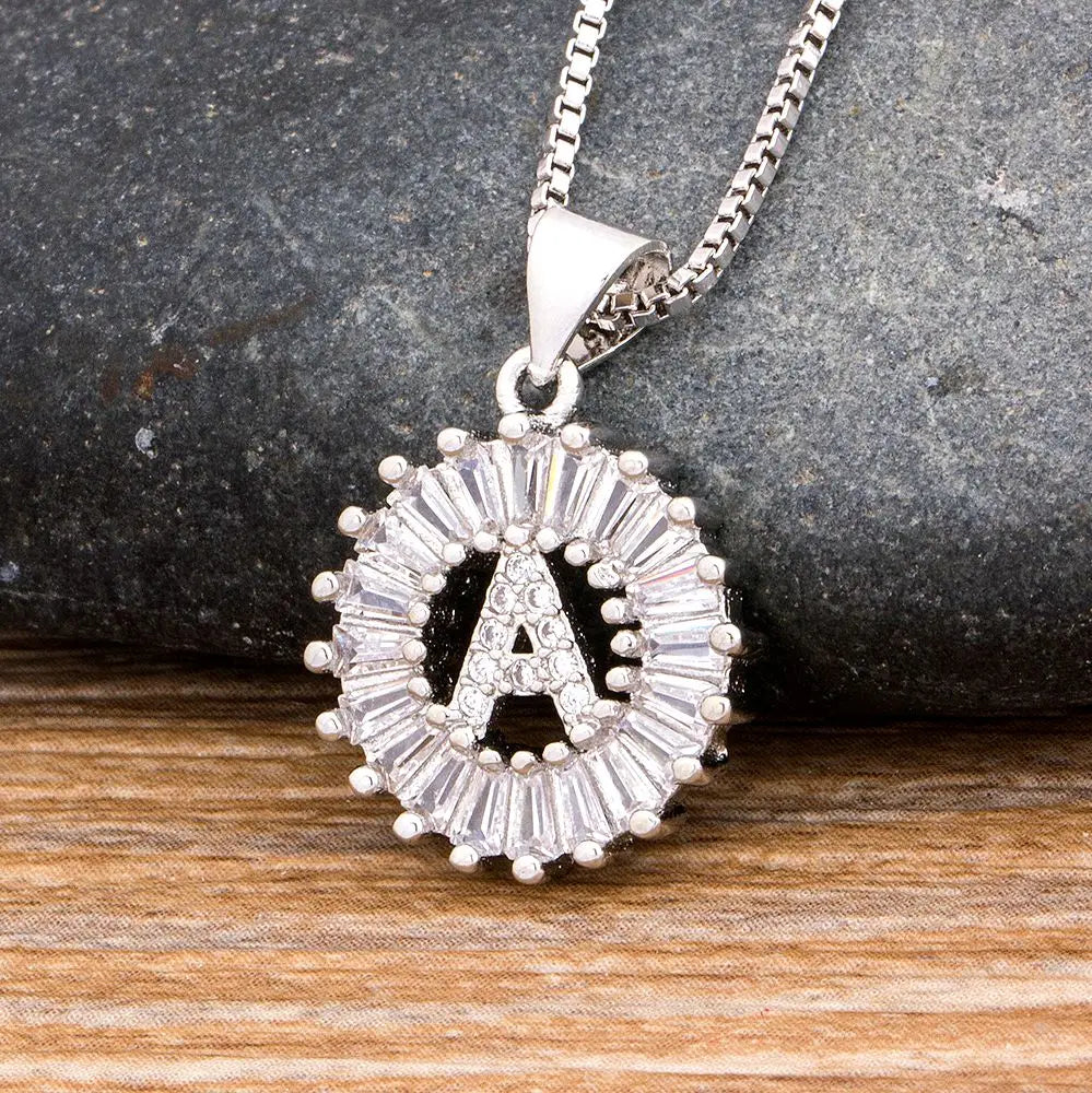 2 Colors Initial Letter Pendant 26 Letters Charm Name Necklace Top Quality Copper Zircon Jewelry Birthday Gift