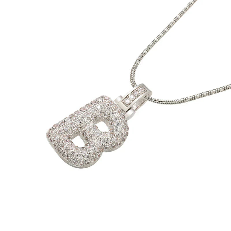 1.25x500mm Fat and lovely crystal brass silver color  letter necklace for women friends birthday gift model: VL34