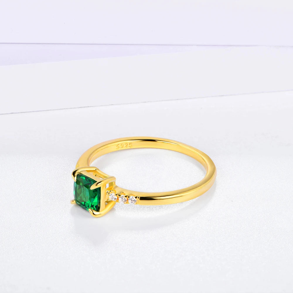 100% 925 Sterling Silver 18K Yellow Plated Ring Emerald Gemstone Wedding Party Vintage For Women Fine Jewelry Wholesale