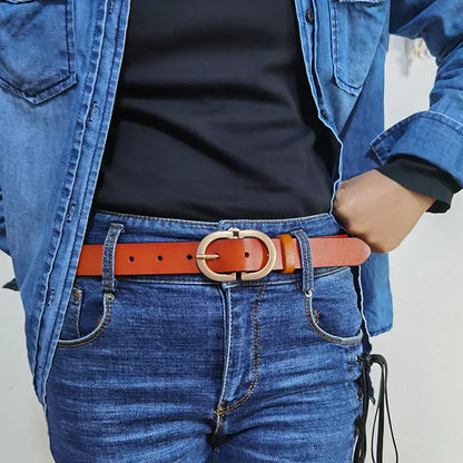 Official Authentic Woman Leather Belt Golden Alloy Buckle Natural Cowhide Ladies Jeans Belt Trousers Belt Female ZK105