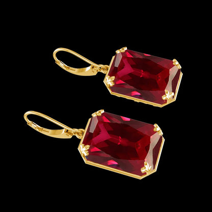 Vintage Ruby Drop Earrings 18K Gold Plated Women Luxury Hanging 925 Sterling Silver Hoop Earrings Engagement Fine Jewelry Gift