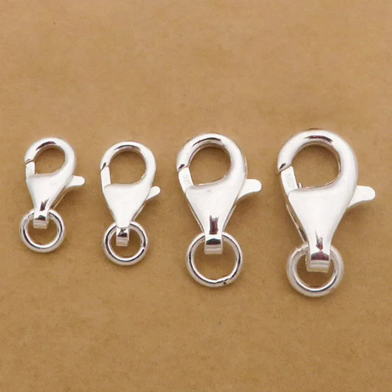 2pcs Real Pure Solid 925 Sterling Silver Lobster Spring Clasps with Ring Hook Claw Buckle Connector Jewelry Making Findings