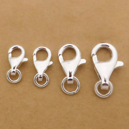 2pcs Real Pure Solid 925 Sterling Silver Lobster Spring Clasps with Ring Hook Claw Buckle Connector Jewelry Making Findings