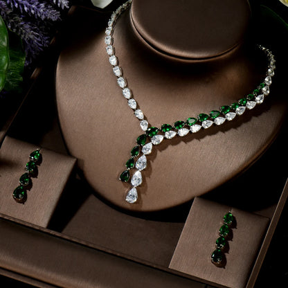 Clear Best Quality Brilliant Crystal Zircoina Earrings And Necklace Bridal Jewelry Set Wedding Dress Accessories N-1453
