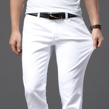 Men White Jeans Fashion Casual Classic Style Slim Fit Soft Trousers Male Advanced Stretch Pants