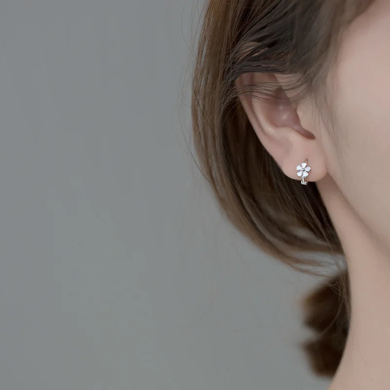Genuine 925 Sterling Silver Sweet Romantic Flower Ear Buckle for Women Korean Girl Fashion Birthday Earring Jewelry Gift