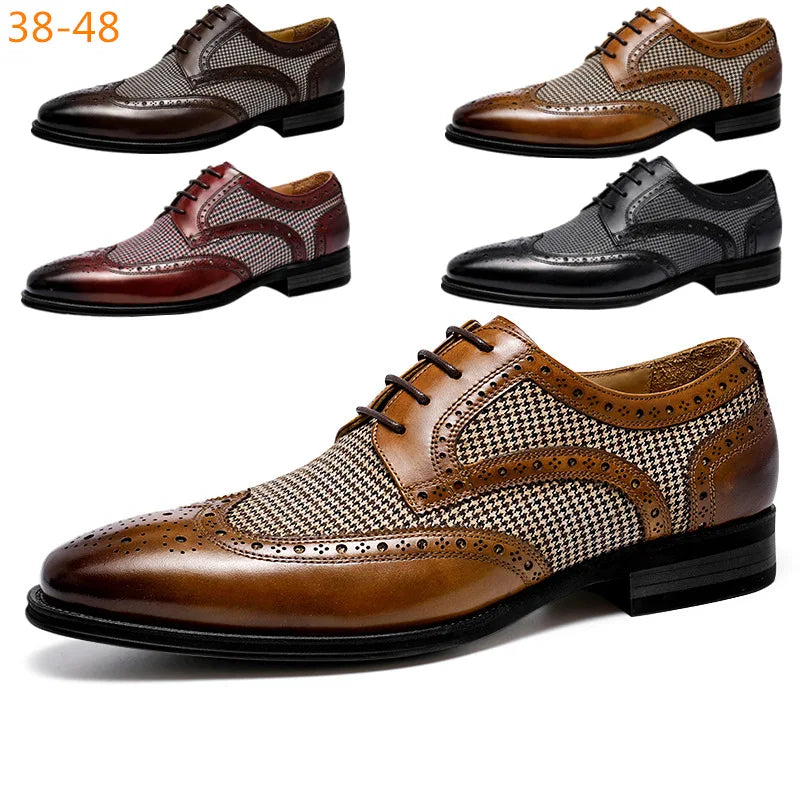 Men's Dress Shoes Leather Ventilation Lace-Up Fashion Bullock Men Shoes Formal Business Casual Spring Summer New