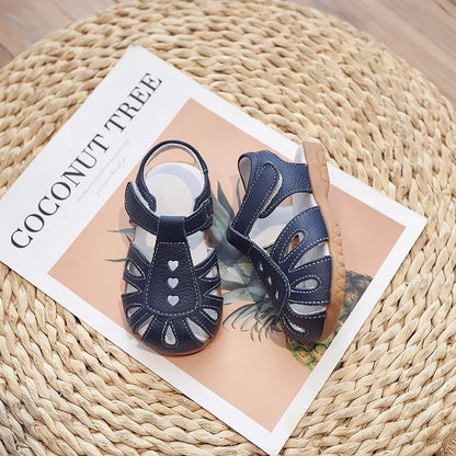 Full Genuine leather Soft sole Girls flat Sandals closed toe kids girls summer shoes