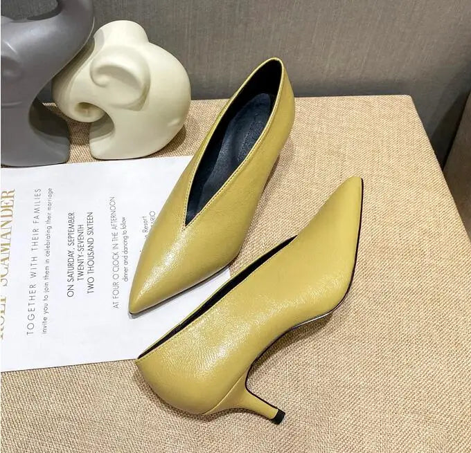 Sexy Autumn New Designer Vintage Evening Shoes Ladies Fashion Pointed Toe V Cut Woman Shoes High Heel Pumps Sexy C323
