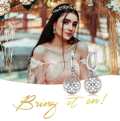 Celtic Knot Irish Rose Gold 925 Sterling Silver Hoop Drop Earrings for Women Fashion Circle Huggies Earrings
