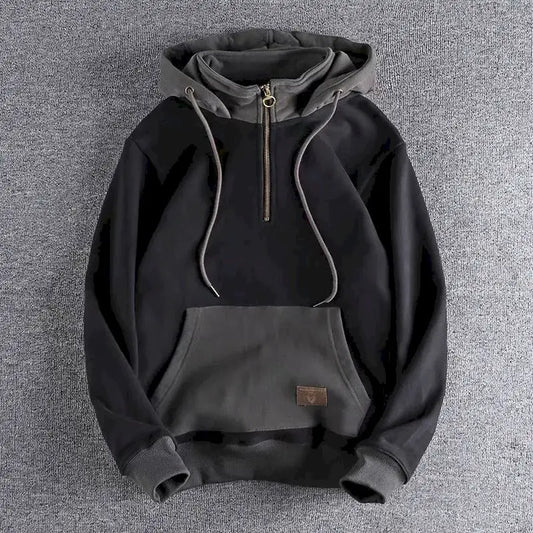 Casual Handsome Hoodies Men 2025 Autumn Winter Retro Trend Color Contrast Hooded Jacket Youth Stand-up Collar Mens Coat