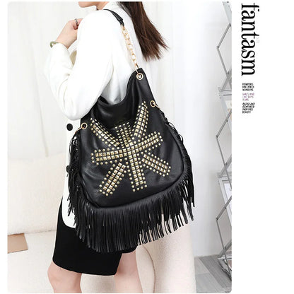 Fashion Rivet Crossbody Shoulder Bags For Women Brand Designer Large Capacity Ladies Handbags Long Tassel Female Messenger Bags