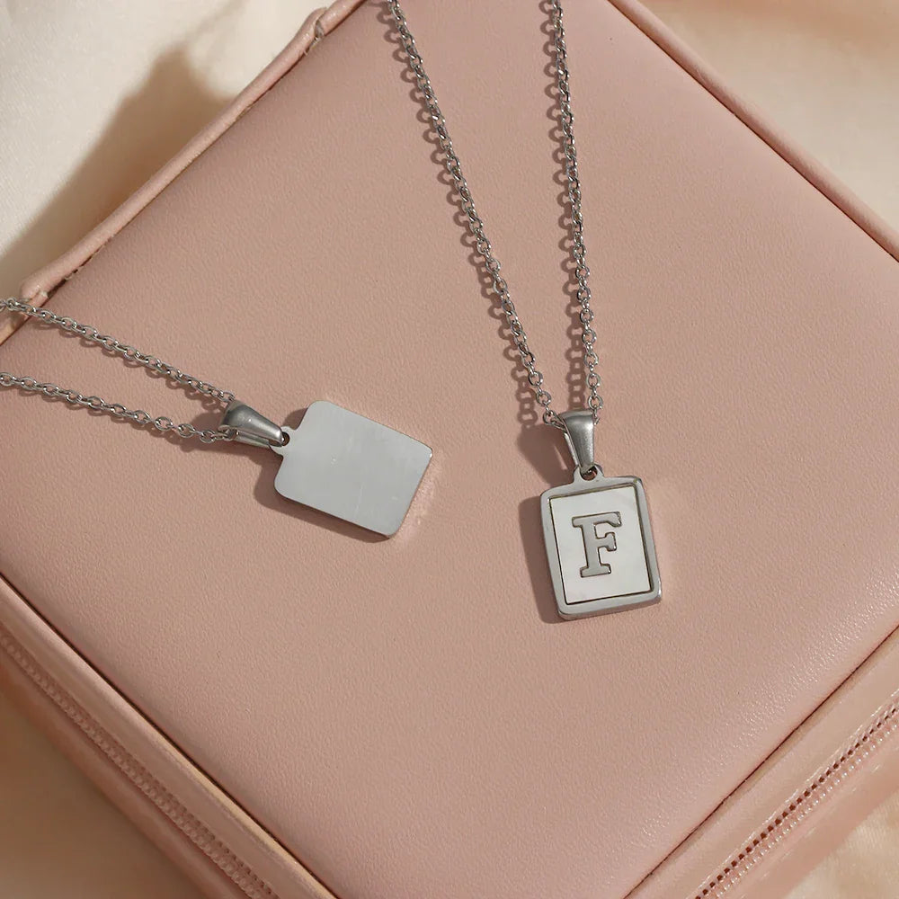 Minimalist Mother of Pearl Shell Stainless Steel Tarnish Free Initial Necklace Gold Plated Letter Necklace for Women